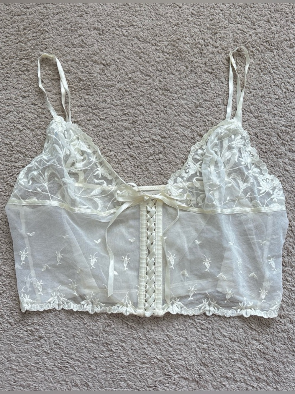 Victoria's Secret Sheer Lace Embroidered Bralette in Ivory Cream